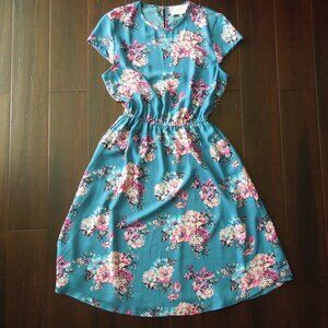 Charles Henry Medium Floral Turquoise Dress
